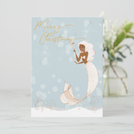 Mermaid Frohe Weihnachten Gold Feiertag (Stehend Vorderseite)