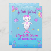 Mermaid Funny Kitty Purr Haushaltshilfe Pool Party Einladung (Vorne/Hinten)