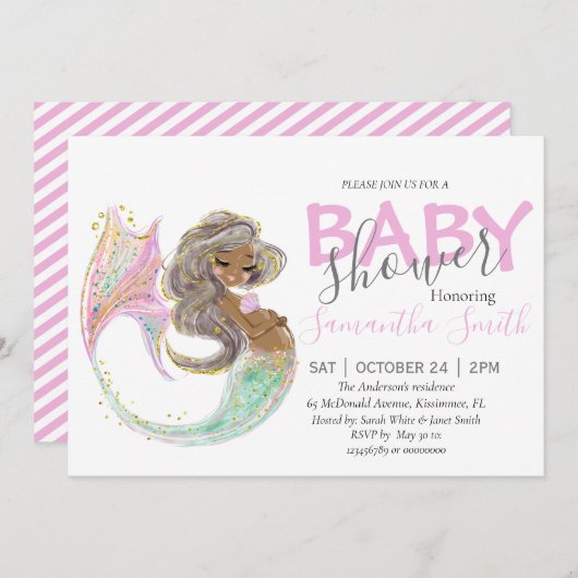 Mermaid Future Mama Babydusche. Unter dem Meer. Ankündigung (Vorne/Hinten)