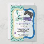 Mermaid & Gaming Joint Boy Girl Birthday Invites Einladung (Vorderseite)