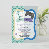 Mermaid & Gaming Joint Boy Girl Birthday Invites Einladung (Stehend Vorderseite)