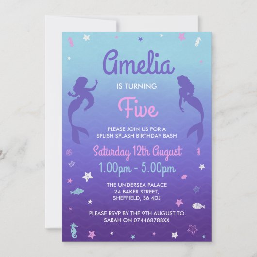 Mermaid-Geburtstagsfeier Einladung (Vorderseite)