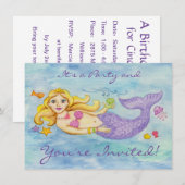 Mermaid Geburtstagsfeier Einladung (Vorne/Hinten)