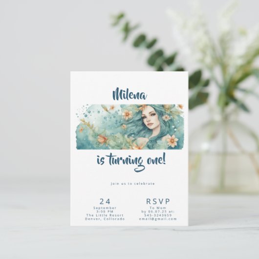 Mermaid Geburtstagsfeier Postkarte (Stehend Vorderseite)