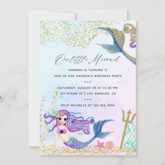 Mermaid-Geburtstagspartei Einladung (Vorderseite)