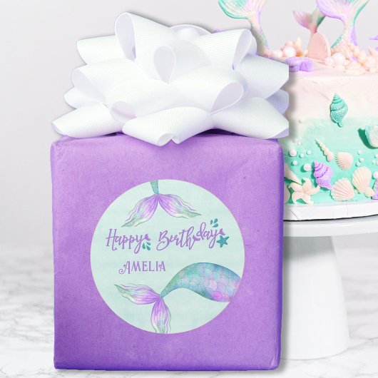 Mermaid Gift Wrap Personalisiert Happy Birthday Runder Aufkleber