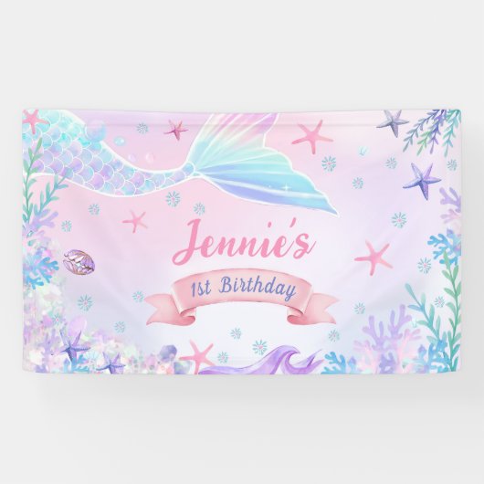 Mermaid Girl 1. Geburtstag Party Banner (Horizontal)