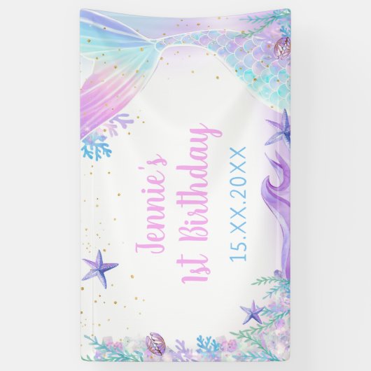 Mermaid Girl 1. Geburtstag Party Banner (Vertikal)