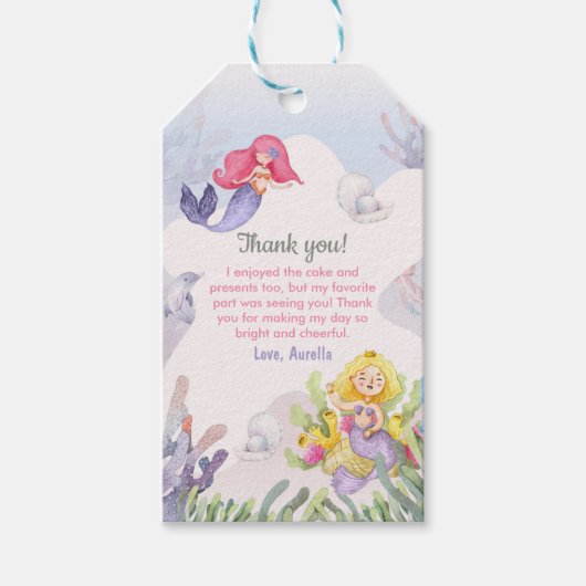 Mermaid Girl 1. Geburtstag Party Geschenkanhänger (Vorderseite)