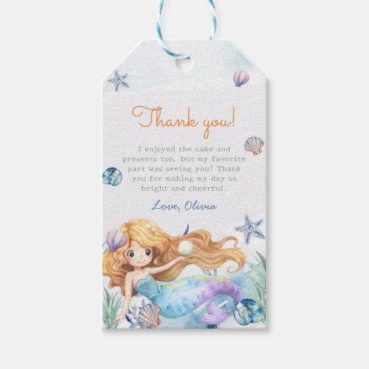 Mermaid Girl 1. Geburtstag Party Geschenkanhänger (Vorderseite)