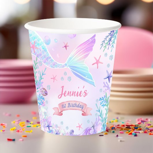 Mermaid Girl 1. Geburtstag Party Pappbecher