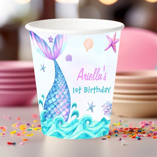 Mermaid Girl 1. Geburtstag Party Pappbecher
