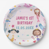 Mermaid Girl 1. Geburtstag Party Pappteller (Vorderseite)