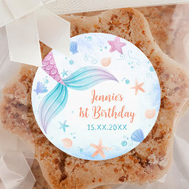 Mermaid Girl 1. Geburtstag Party Runder Aufkleber