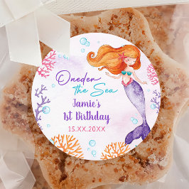 Mermaid Girl 1. Geburtstag Party Runder Aufkleber