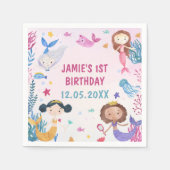 Mermaid Girl 1. Geburtstag Party Serviette (Vorderseite)