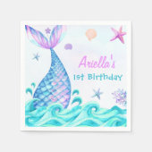 Mermaid Girl 1. Geburtstag Party Serviette (Vorderseite)