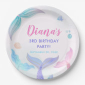 Mermaid Girl 3. Geburtstags-Party Pappteller (Vorderseite)