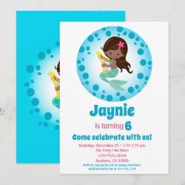 Mermaid Girl - Afrikanische Amerikanische Geburtst Einladung