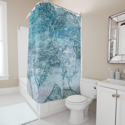 Mermaid Girl Aquamarin Green Blue Nautical Ocean W Duschvorhang (Beispiel)