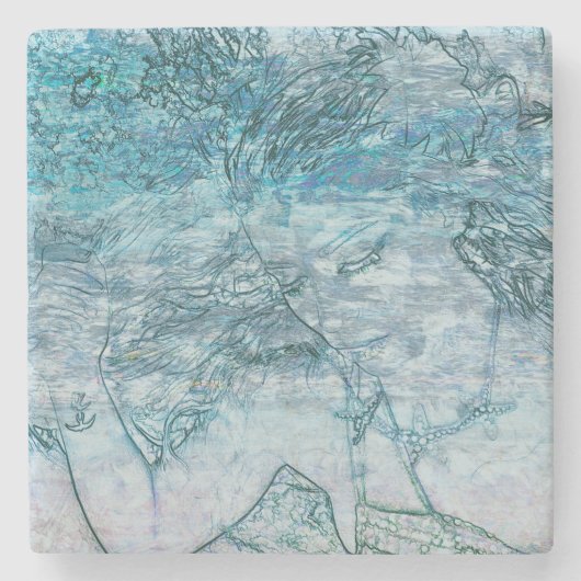 Mermaid Girl Aquamarin Green Blue Nautical Ocean W Steinuntersetzer (Vorderseite)