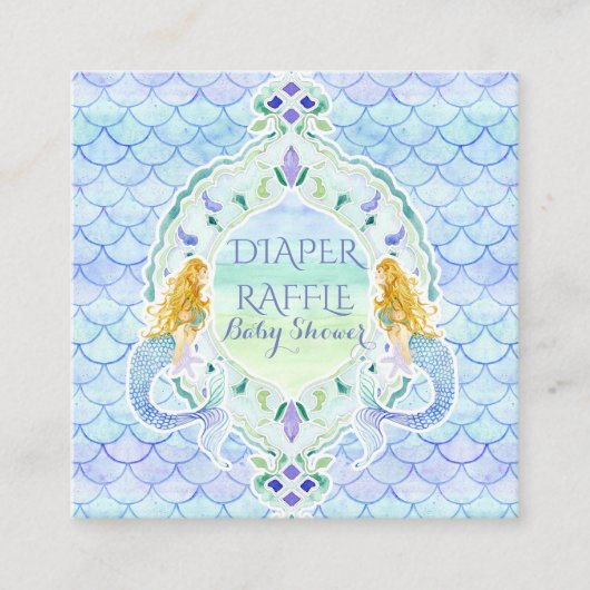 Mermaid Girl Babydusche Winzer Raffle Wasserfarbe Begleitkarte (Vorderseite)