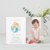 Mermaid Girl Birthday Einladung mit Foto (Stehend Vorderseite)