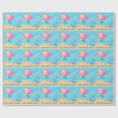 Mermaid Girl Birthday Hübsch Personalisiert Beach Geschenkpapier (Flach)