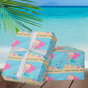 Mermaid Girl Birthday Hübsch Personalisiert Beach Geschenkpapier