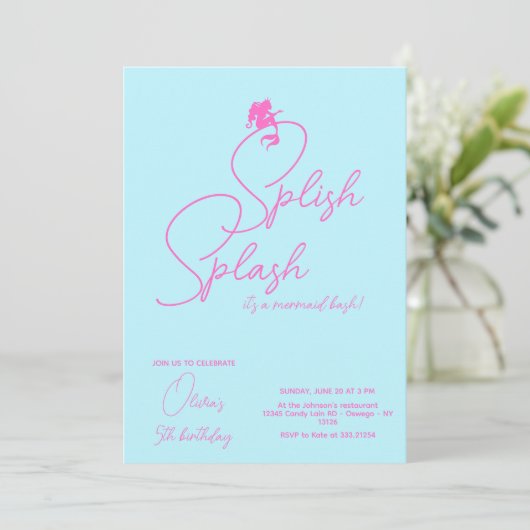 Mermaid Girl Birthday Minimalistisch Simple Modern Einladung (Stehend Vorderseite)