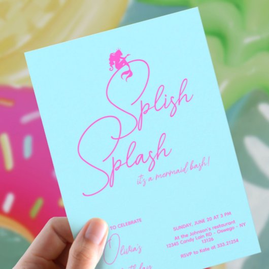 Mermaid Girl Birthday Minimalistisch Simple Modern Einladung