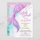 Mermaid Girl Birthday Party Einladung (Vorne/Hinten)
