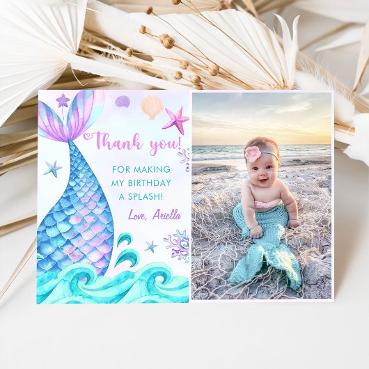 Mermaid Girl Birthday Party Foto Dankeskarte