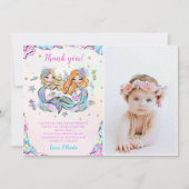 Mermaid Girl Birthday Party Foto Dankeskarte (Vorderseite)