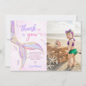 Mermaid Girl Birthday Party Foto Dankeskarte (Vorderseite)