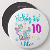 Mermaid Girl Birthday Party Group Matching Thema Button (Vorne & Hinten)