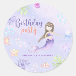 Mermaid Girl Birthday Party Runder Aufkleber