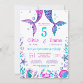 Mermaid Girl Friends Joint Birthday Party Einladung (Vorderseite)
