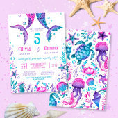 Mermaid Girl Friends Joint Birthday Party Einladung