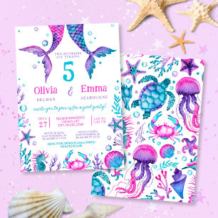 Mermaid Girl Friends Joint Birthday Party Einladung