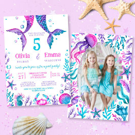 Mermaid Girl Friends Joint Birthday Party Foto Einladung