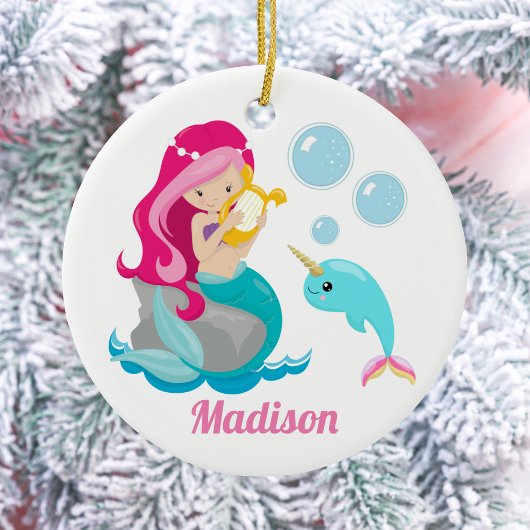 Mermaid Girl Niedlich Beach Narwhal Monogram Kids Keramik Ornament