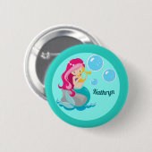 Mermaid Girl Niedlich Custom Aquamarin Monogram Ki Button (Vorne & Hinten)