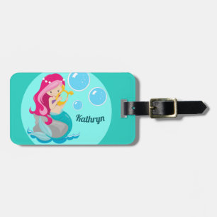 Mermaid Girl Niedlich Custom Aquamarin Monogram Ki Gepäckanhänger