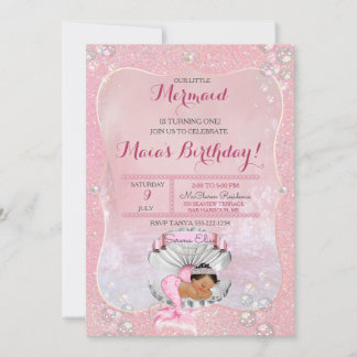Mermaid Girl Pink Pearls Muschel Ethnisch Einladung