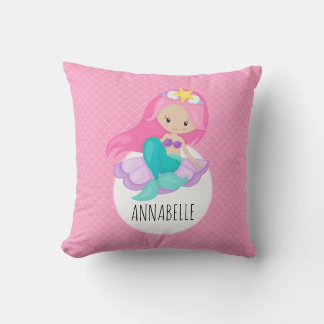 Mermaid Girl Princess Kids Sea Muschel Rosa Scala Kissen (Vorderseite)