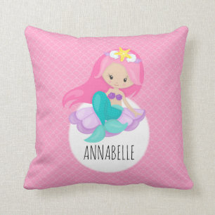 Mermaid Girl Princess Kids Sea Muschel Rosa Scala Kissen