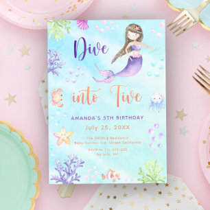 Mermaid Girl taucht in 5. Geburtstagsparty Einladung