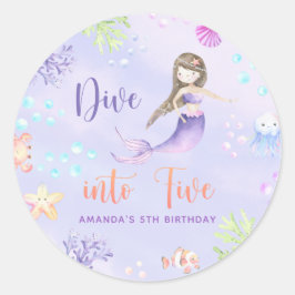 Mermaid Girl taucht in 5. Geburtstagsparty Runder Aufkleber