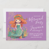 Mermaid Girls Geburtstagsparty Lila Einladung (Vorderseite)